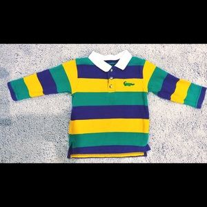 2T Striped Mardi Gras Polo Shirt w/ Alligator EUC